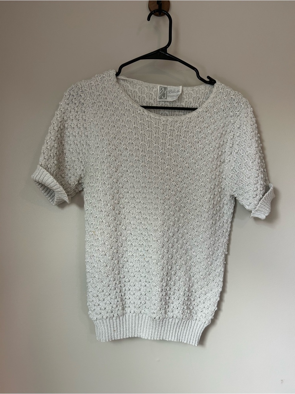 Vintage 60s 70s BJ by Billie Jo Silver Metallic Open Knit Sweater Top